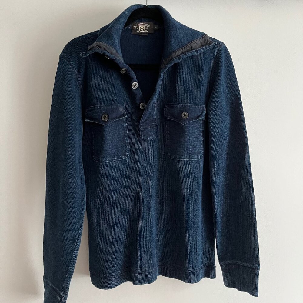 RRL Ralph Lauren Double RL Men's Ribbed Cotton Pullover with Nautical Buttons